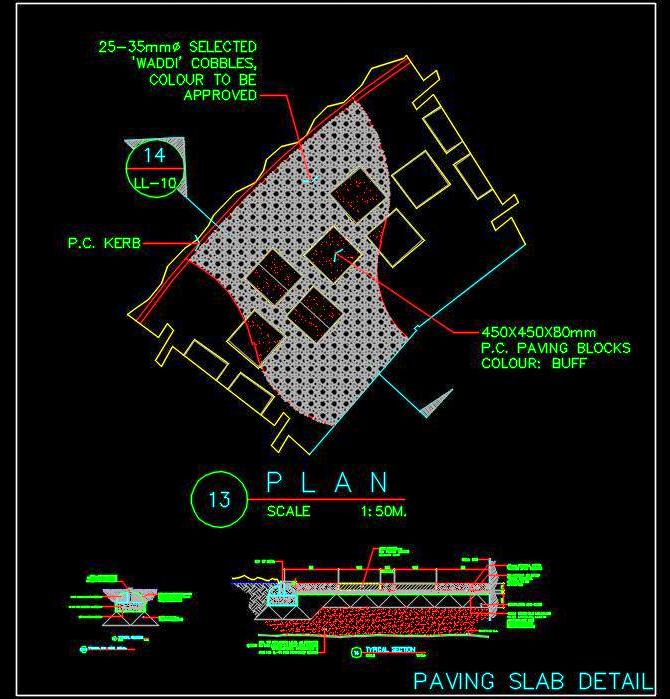 Pavement CAD Detail- Paving Block & Kerb Stone Fixing